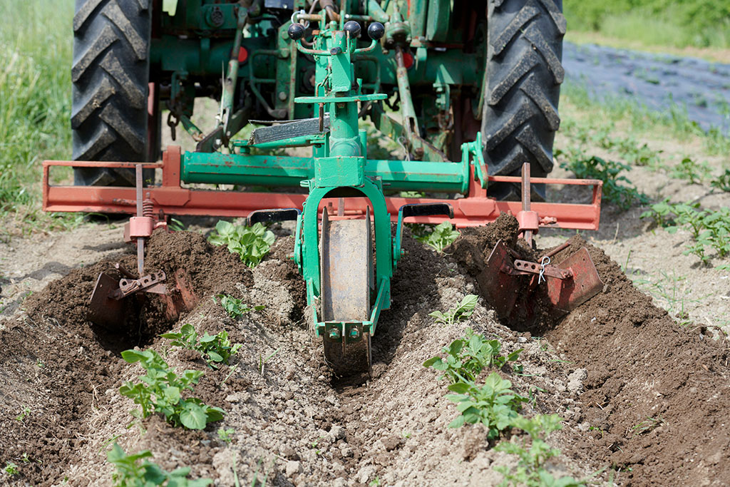 ein Traktor pflügt den Acker