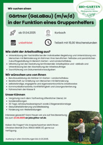 Stellenangebot Gruppenhelfer Garten- und Landschaftsbau