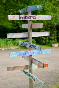 Wegweiser im Bio-Garten