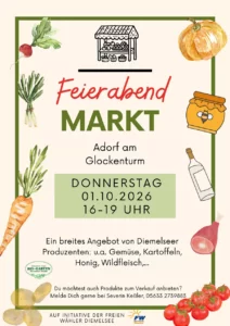 Feierabendmarkt in Adorf am 01.10.2026